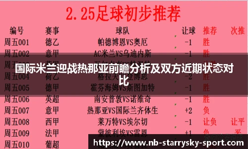 国际米兰迎战热那亚前瞻分析及双方近期状态对比